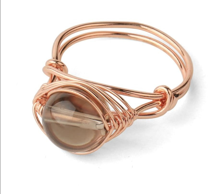 Handmade Rose Gold Wire Wrap Ring with Natural Stones - The Trendy Accessories Store