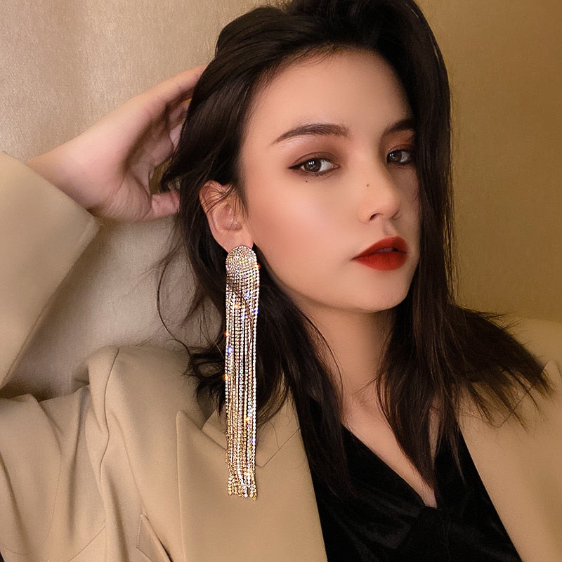 Ovsize Long Crystal Drop Earrings - The Trendy Accessories Store