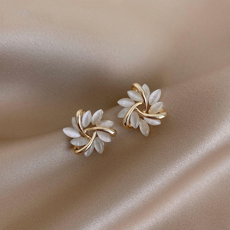 Elegant Opal Round Petal Earrings