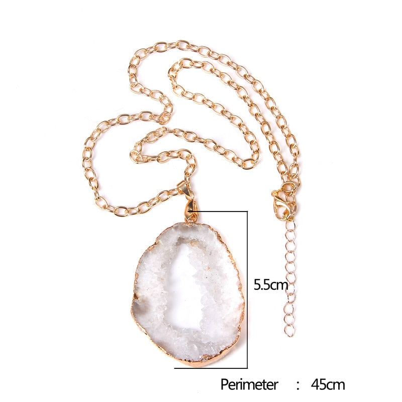 Handmade Gold Plated Chain Necklace with Natural Minerals Stone Crystal Charm Pendant - The Trendy Accessories Store
