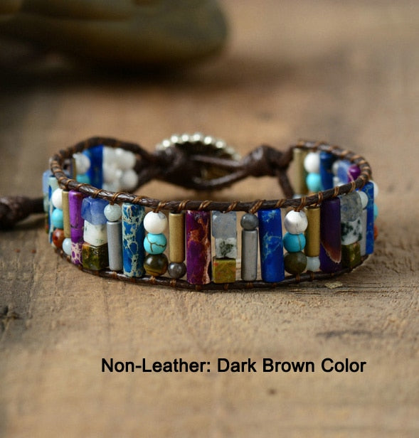 Beaded Leather Wrap Cuff Bracelet
