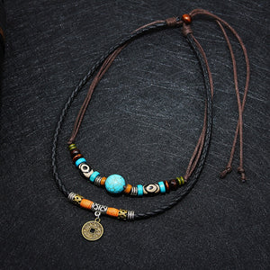 Dual Layer Vintage Charm Leather Necklace - The Trendy Accessories Store