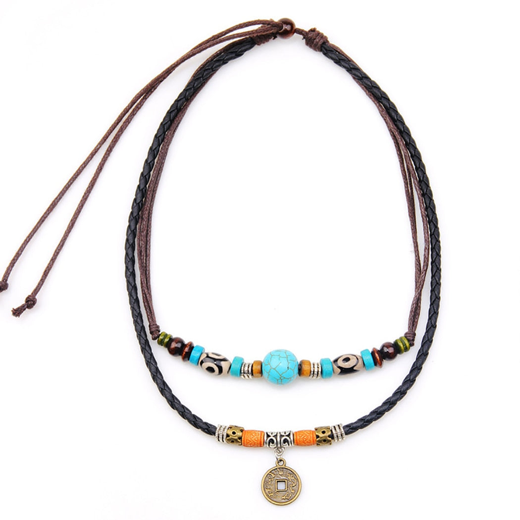 Dual Layer Vintage Charm Leather Necklace - The Trendy Accessories Store