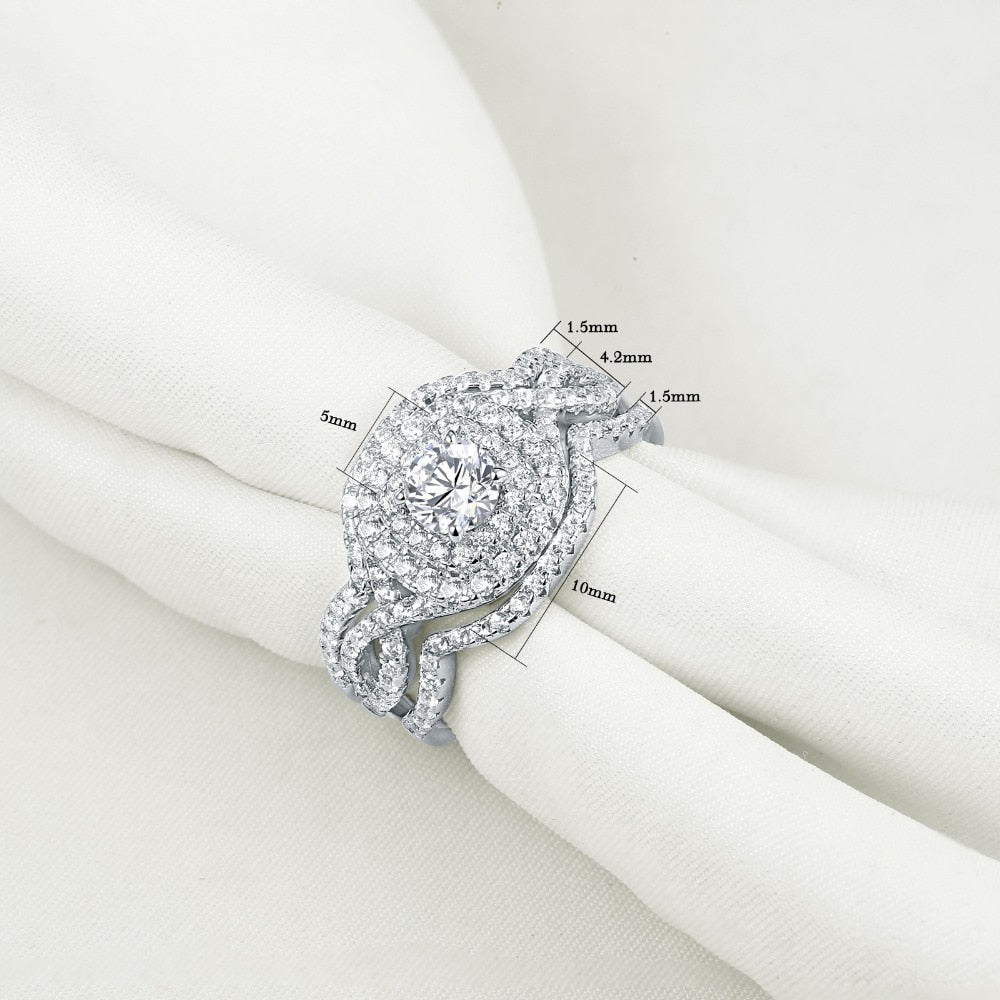 3Pcs Set High Quality Zircon Engagement and Wedding Rings Set - The Trendy Accessories Store