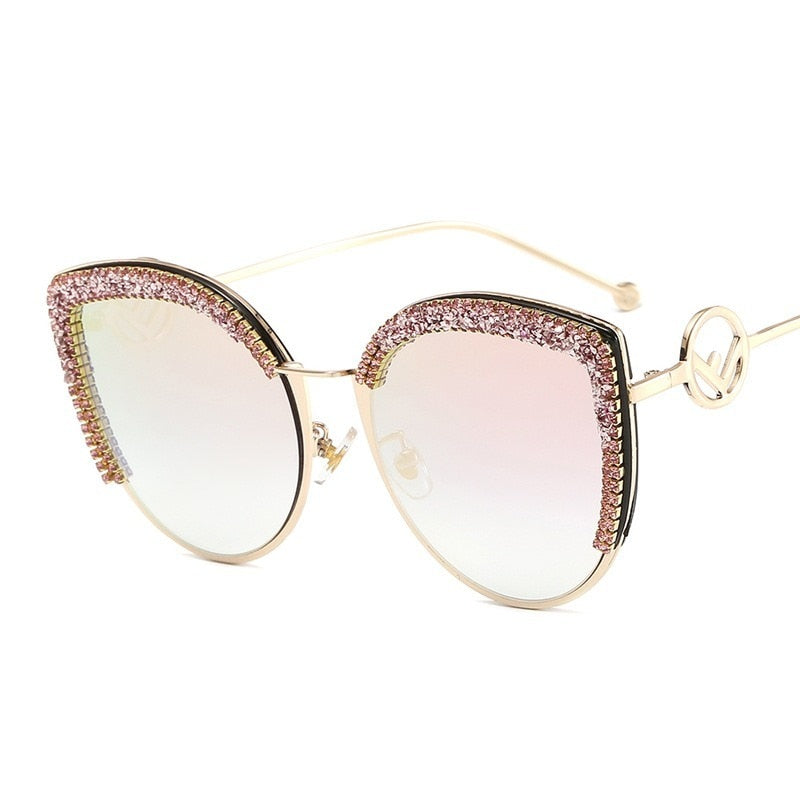 Handmade Crystal Paved Cateye Sunglasses For Women