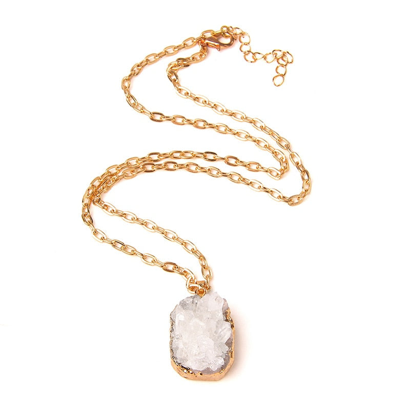 Handmade Gold Plated Chain Necklace with Natural Minerals Stone Crystal Charm Pendant - The Trendy Accessories Store