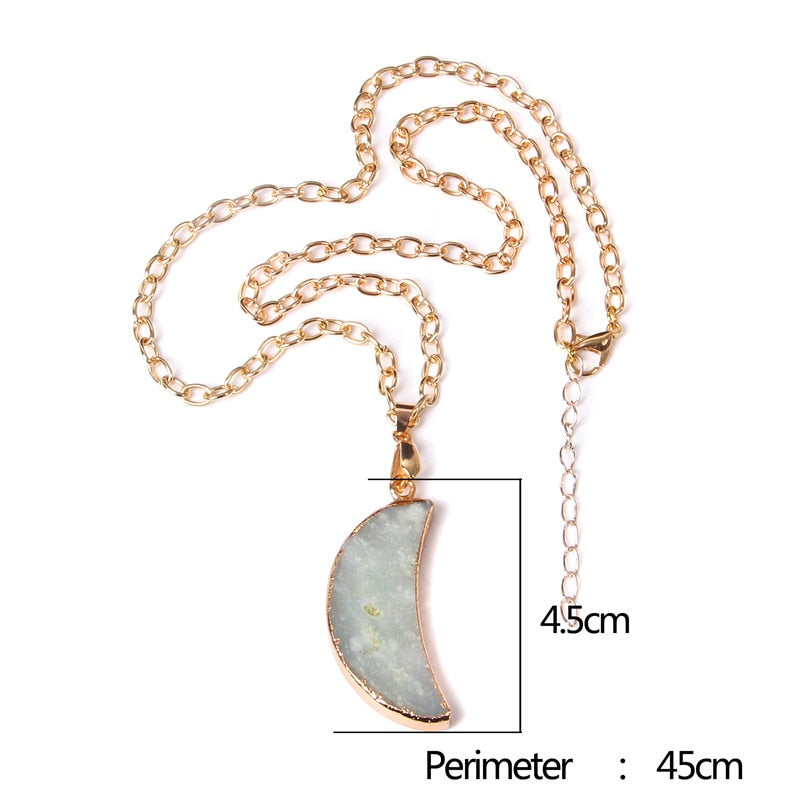 Handmade Gold Plated Chain Necklace with Natural Minerals Stone Crystal Charm Pendant - The Trendy Accessories Store