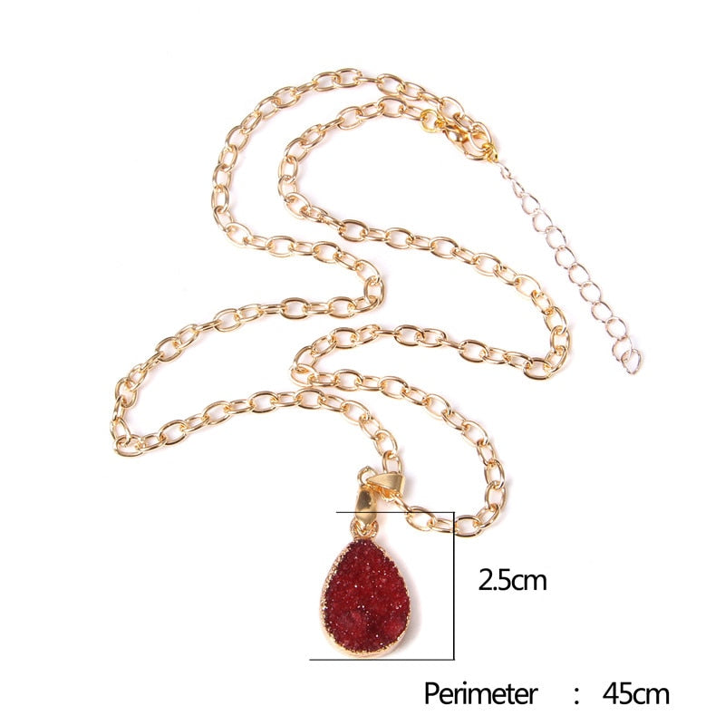 Handmade Gold Plated Chain Necklace with Natural Minerals Stone Crystal Charm Pendant - The Trendy Accessories Store