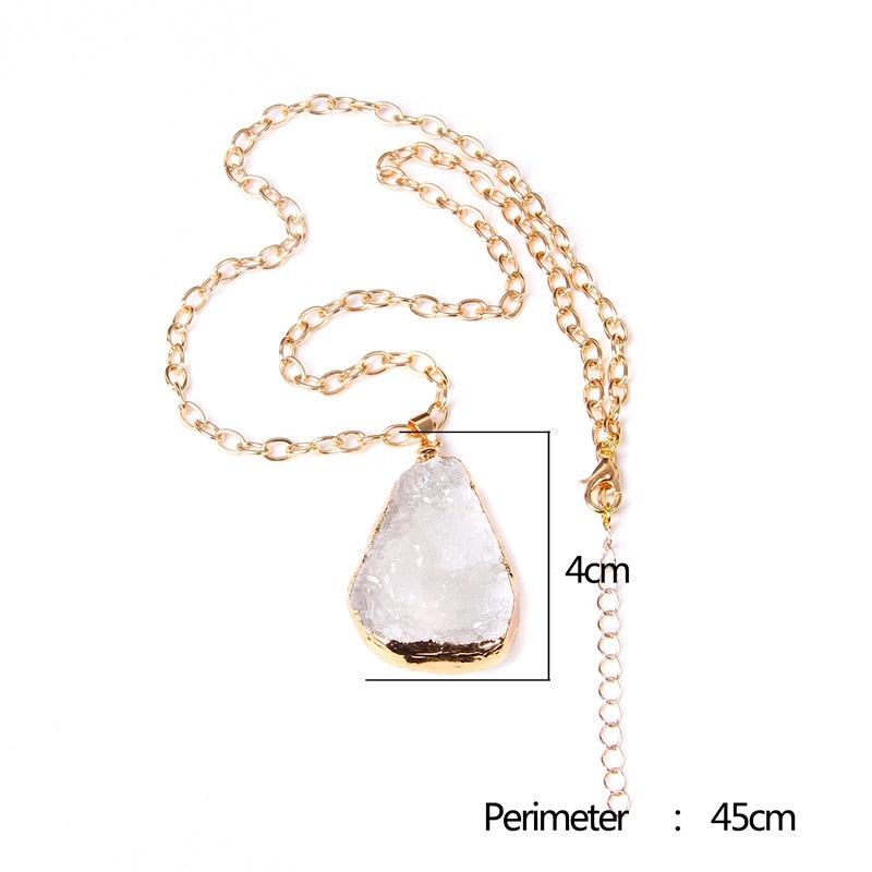 Handmade Gold Plated Chain Necklace with Natural Minerals Stone Crystal Charm Pendant - The Trendy Accessories Store