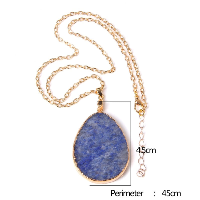 Handmade Gold Plated Chain Necklace with Natural Minerals Stone Crystal Charm Pendant - The Trendy Accessories Store