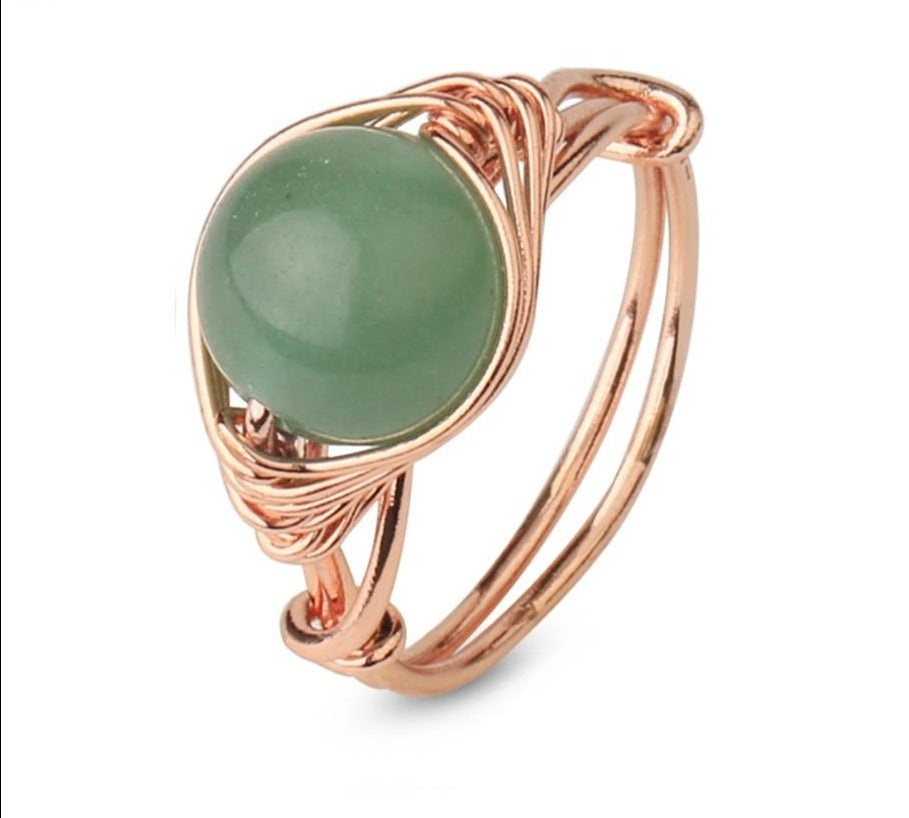 Handmade Rose Gold Wire Wrap Ring with Natural Stones - The Trendy Accessories Store