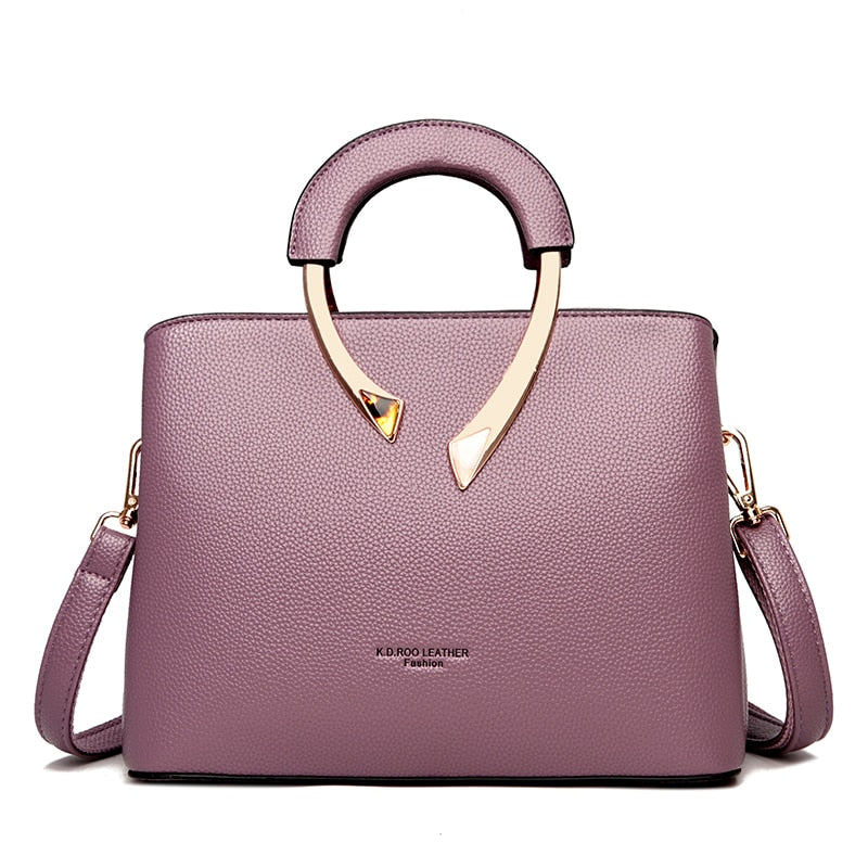 Leather Metal Handle Luxury Handbag Women