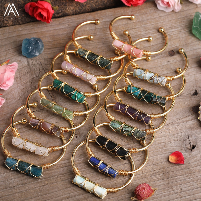 Wire Wrapped Larimar Stone Bracelet in Gold Copper - Available in various color - The Trendy Accessories Store