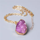 Handmade Gold Plated Chain Necklace with Natural Minerals Stone Crystal Charm Pendant - The Trendy Accessories Store