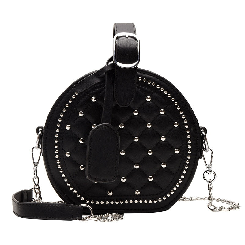 Round Rivet Fashion Chain PU Leather Bag - The Trendy Accessories Store