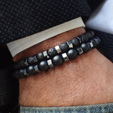Classic Crown Rectangle Beads Black Stone Bracelet - The Trendy Accessories Store