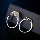 White and Yellow Gold Plated Halo Engagement Ring and Band Set - The Trendy Accessories Store