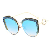 Handmade Crystal Paved Cateye Sunglasses For Women
