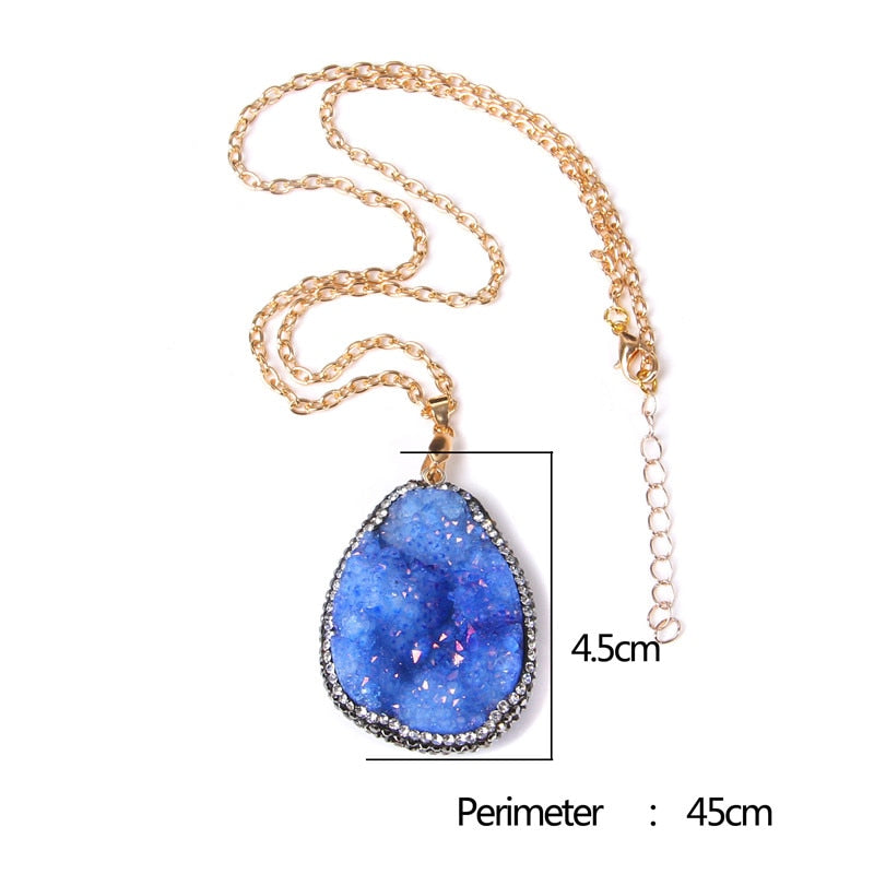 Handmade Gold Plated Chain Necklace with Natural Minerals Stone Crystal Charm Pendant - The Trendy Accessories Store