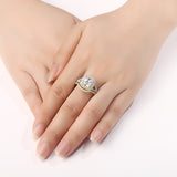 White and Yellow Gold Plated Halo Engagement Ring and Band Set - The Trendy Accessories Store