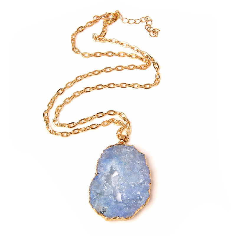 Handmade Gold Plated Chain Necklace with Natural Minerals Stone Crystal Charm Pendant - The Trendy Accessories Store