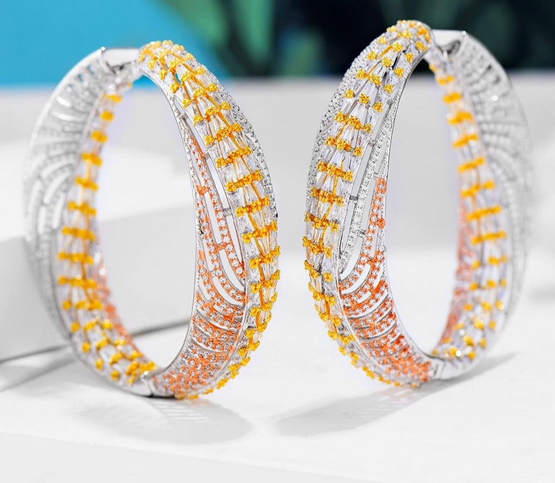 Multicolor Plated Artwork Inspired Leaves Hoop Earrings