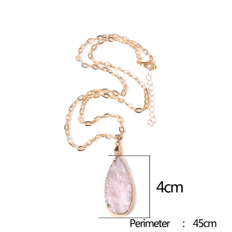 Handmade Gold Plated Chain Necklace with Natural Minerals Stone Crystal Charm Pendant - The Trendy Accessories Store