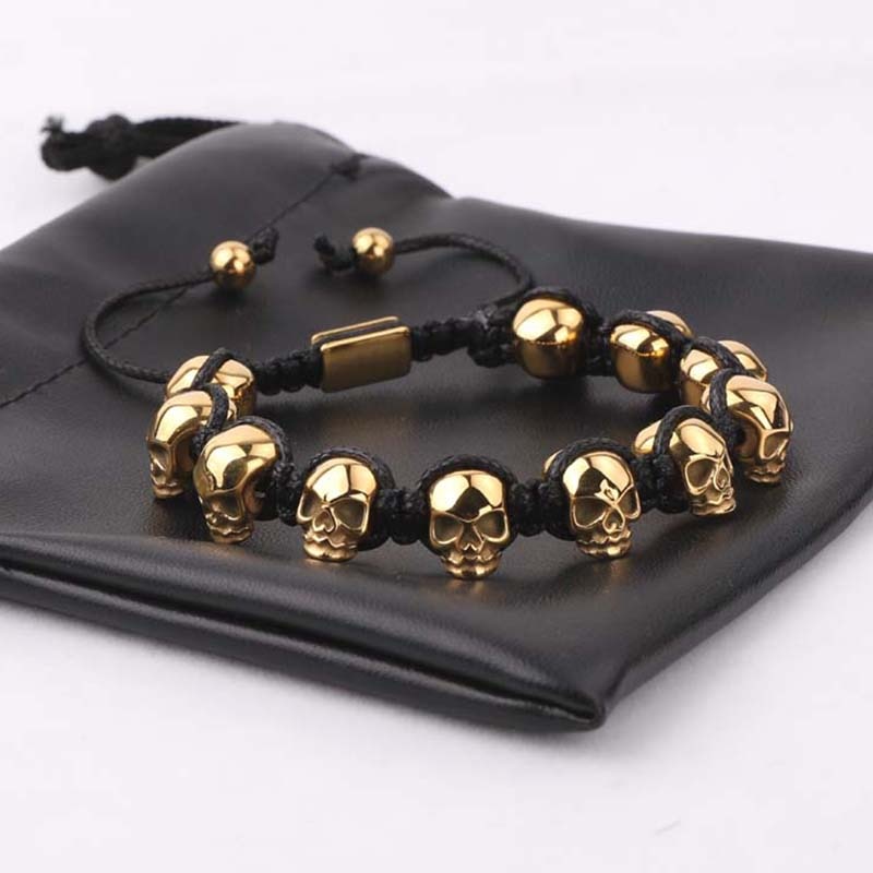 Stainless Steel Skull Braided Wrap Beads Bracelet - The Trendy Accessories Store