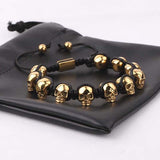 Stainless Steel Skull Braided Wrap Beads Bracelet