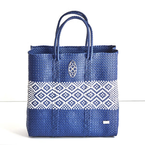 MEDIUM BLUE WHITE STRIPE VINTAGE BAG