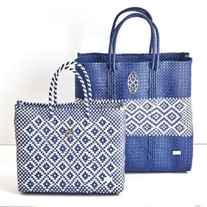 MEDIUM BLUE WHITE STRIPE VINTAGE BAG