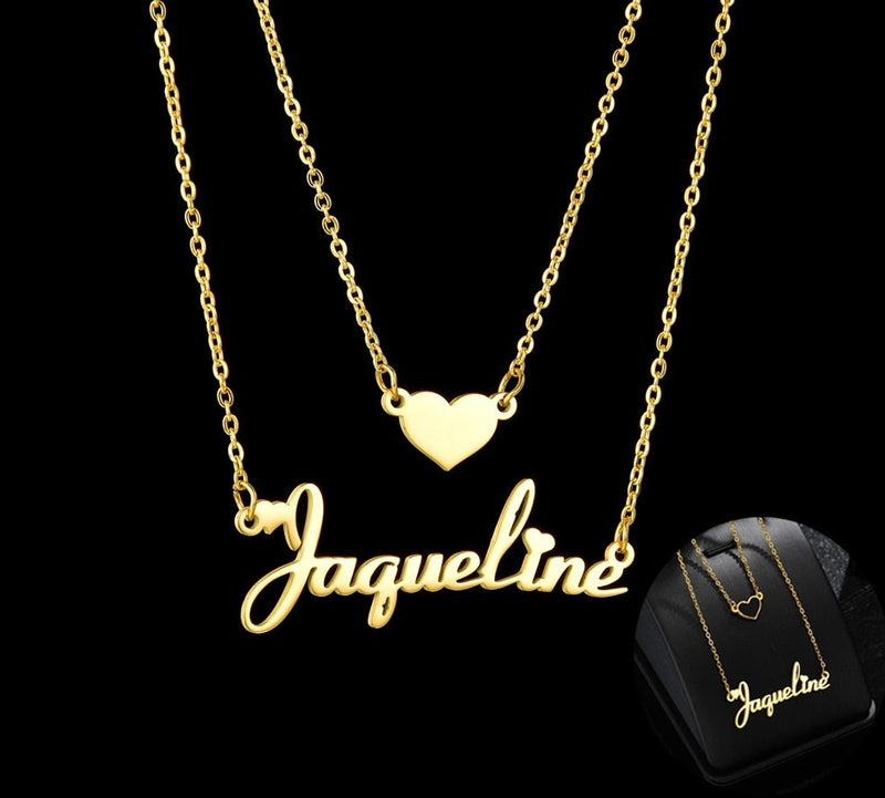 Set of 2 Customized Name Necklaces With Heart Necklace