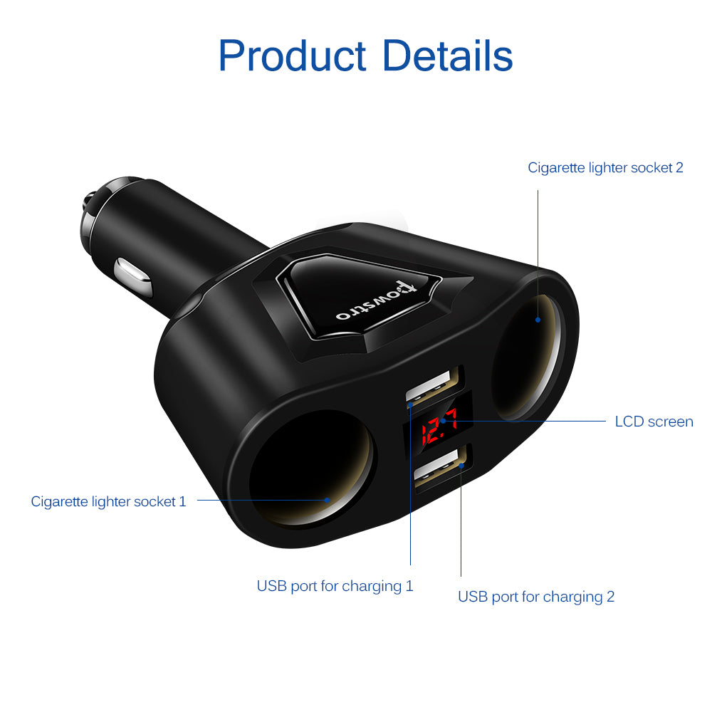 Dual USB Port Car Charger 5V 3.1A LCD Display Cigarette Lighter