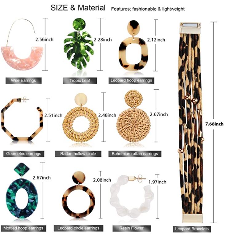 Set of 9 pairs of Various Acrylic Earrings for Women and Girls - The Trendy Accessories Store