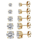 Set of 5 Pairs 14K Gold and Silver Plated CZ Stud Earrings with Lab Grown Diamond - The Trendy Accessories Store