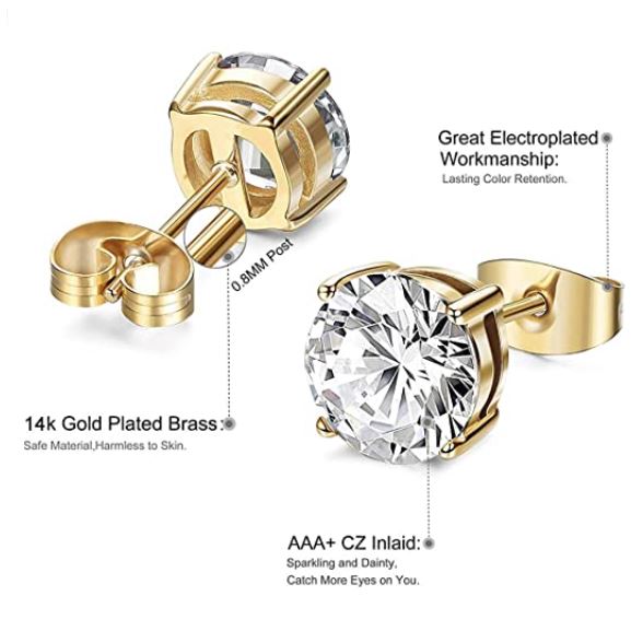 Set of 5 Pairs 14K Gold and Silver Plated CZ Stud Earrings with Lab Grown Diamond - The Trendy Accessories Store