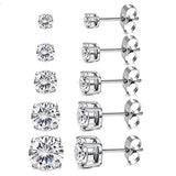 Set of 5 Pairs 14K Gold and Silver Plated CZ Stud Earrings with Lab Grown Diamond - The Trendy Accessories Store