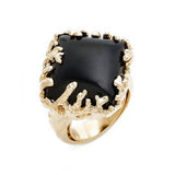 Coral Wrapped Offset Square Simulated Onyx Ring - The Trendy Accessories Store