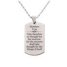 Solid Stainless Steel Men's Scripture Tag Necklace - Matthew 6:34 - The Trendy Accessories Store