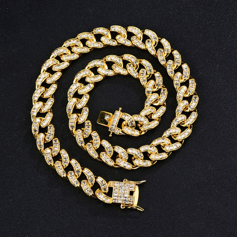 15MM  Width Iced Out Cuban Link Chain Necklace Jewelry