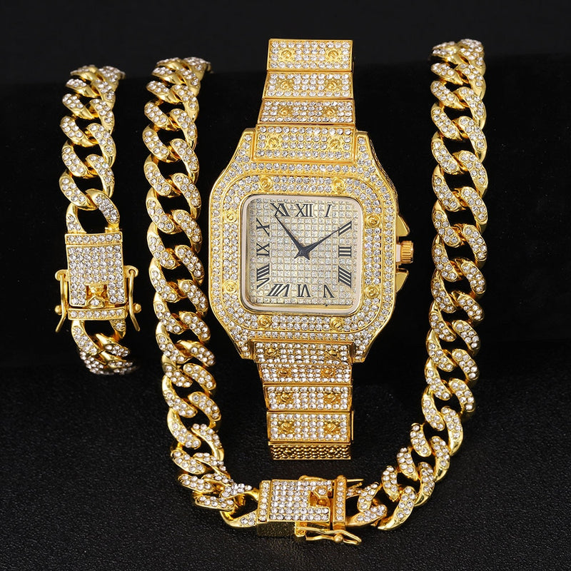 Stainless Steel Hip Hop Rhinestones For Men Jewelry Set