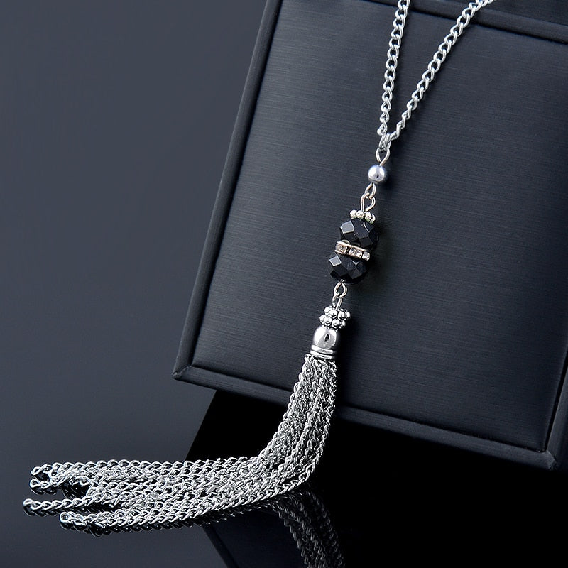 Crystal Long Tassel Necklace For Women