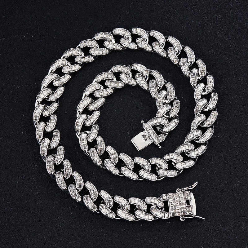 15MM  Width Iced Out Cuban Link Chain Necklace Jewelry
