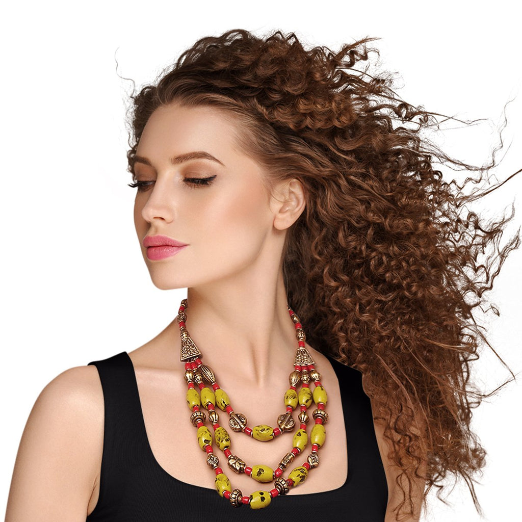 Mustard Bead Tribal Necklace - The Trendy Accessories Store