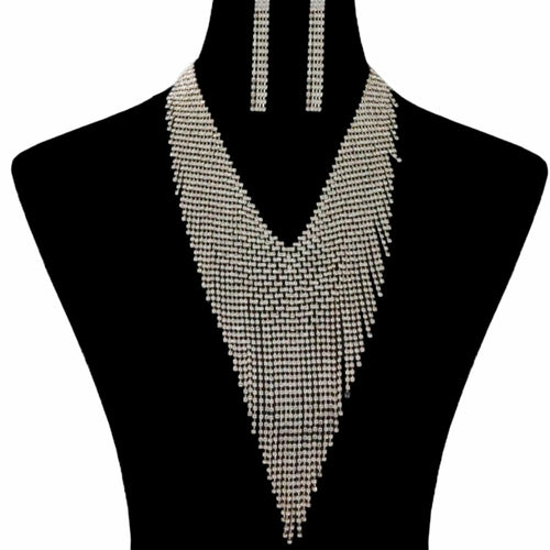 Rhinestone Fringe Necklace Set - The Trendy Accessories Store