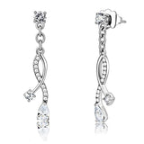 Princess Polished Stainless Steel Earrings with AAA Grade Clear Stone