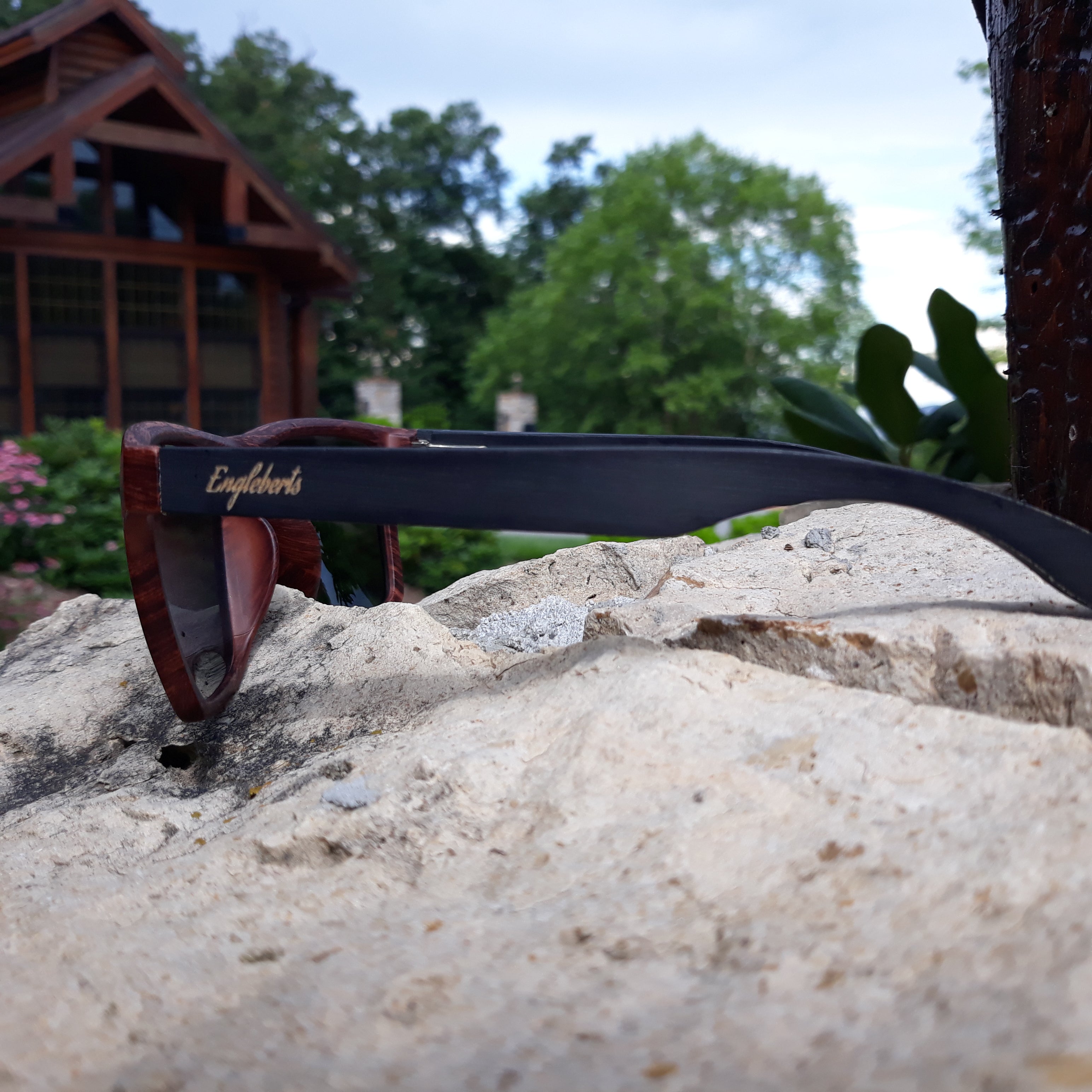 Oak Colored Frames, Bamboo Sunglasses, Blue Polarized Lenses - The Trendy Accessories Store