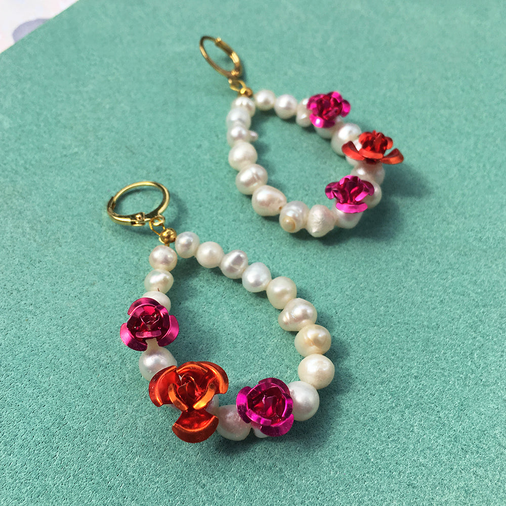 Rose Pearl Earrings + Necklace - The Trendy Accessories Store
