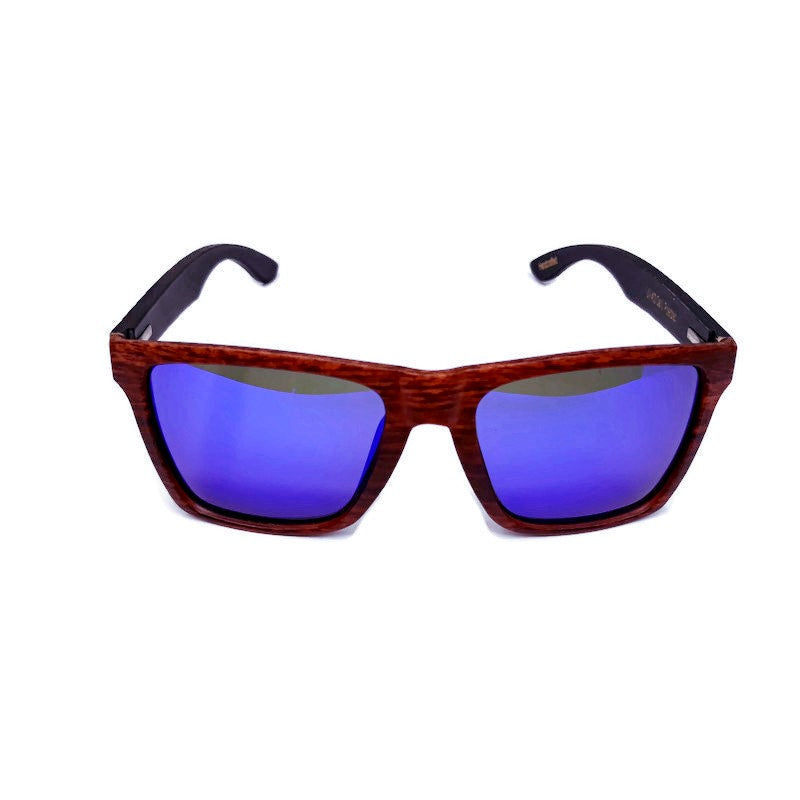 Oak Colored Frames, Bamboo Sunglasses, Blue Polarized Lenses - The Trendy Accessories Store