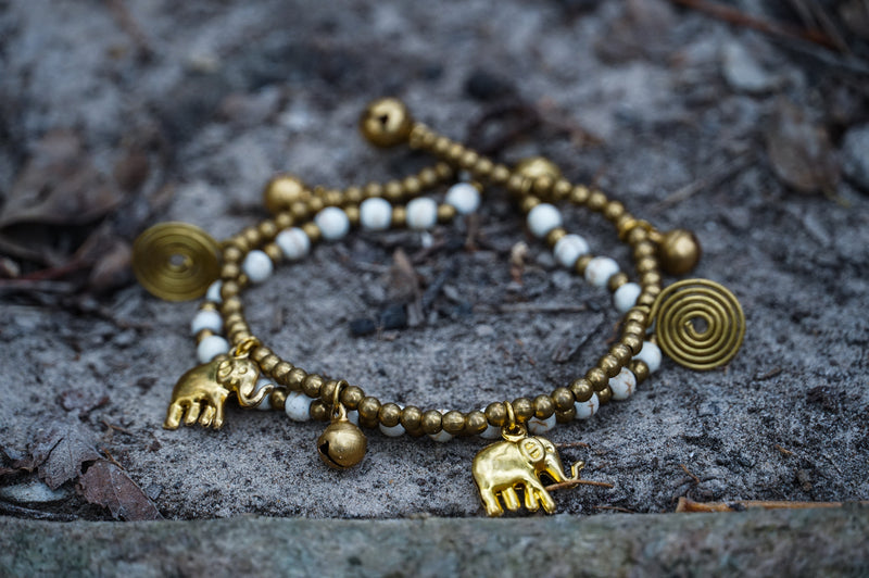 Boho Elephant Bracelets, Brass Bracelets White - The Trendy Accessories Store